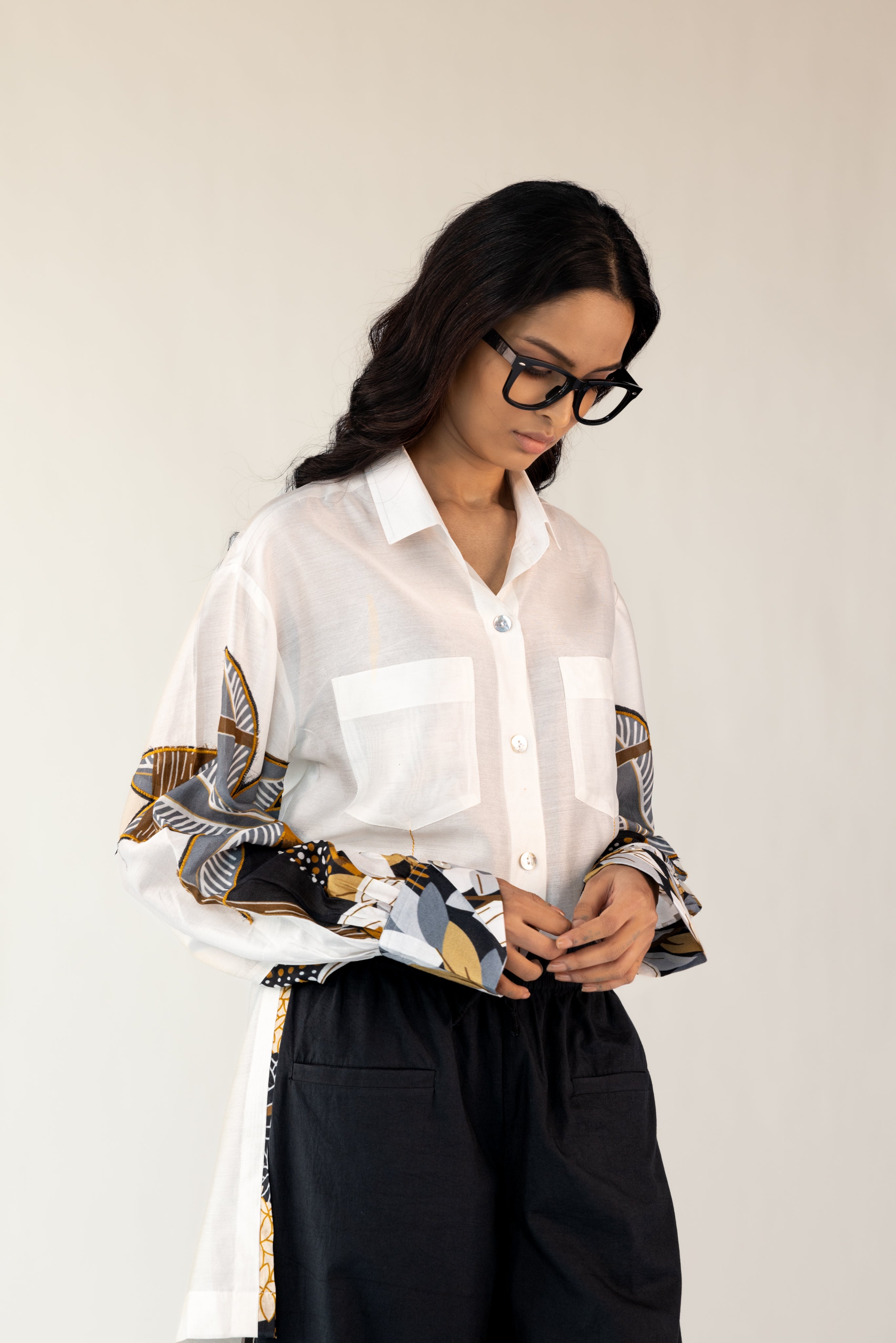 Patchwork Shirt Black Pants Set-BENNCH