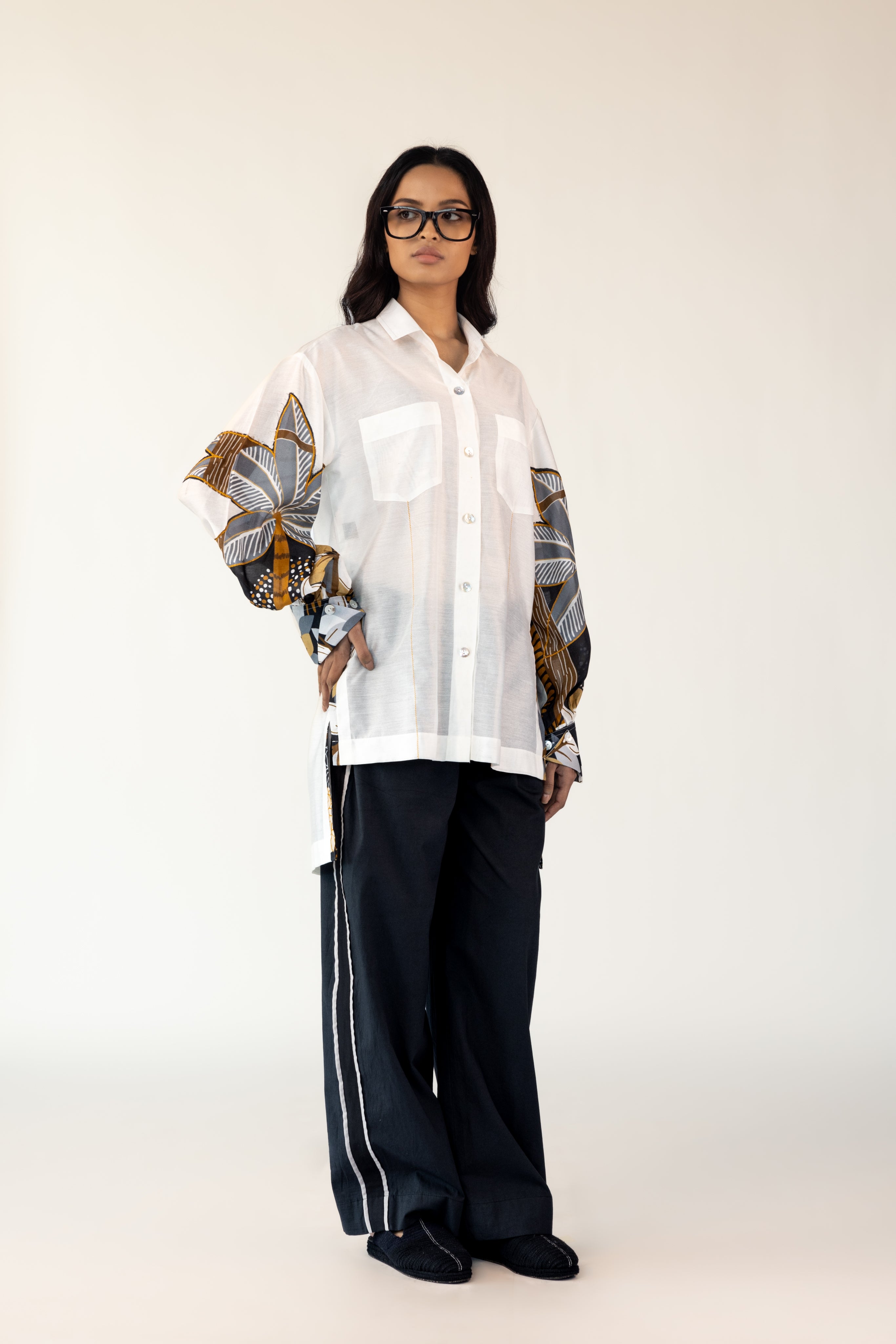 Patchwork Shirt Black Pants Set-BENNCH