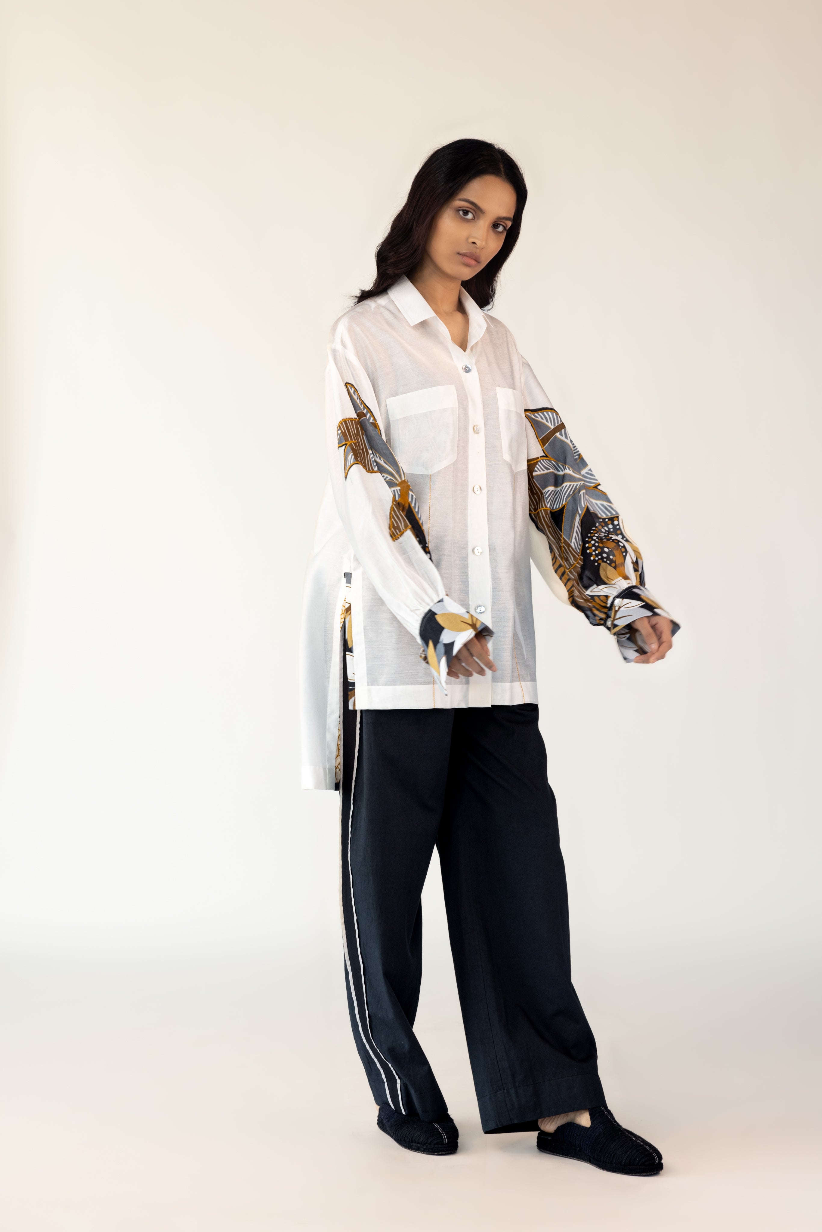 Patchwork Shirt Black Pants Set-BENNCH