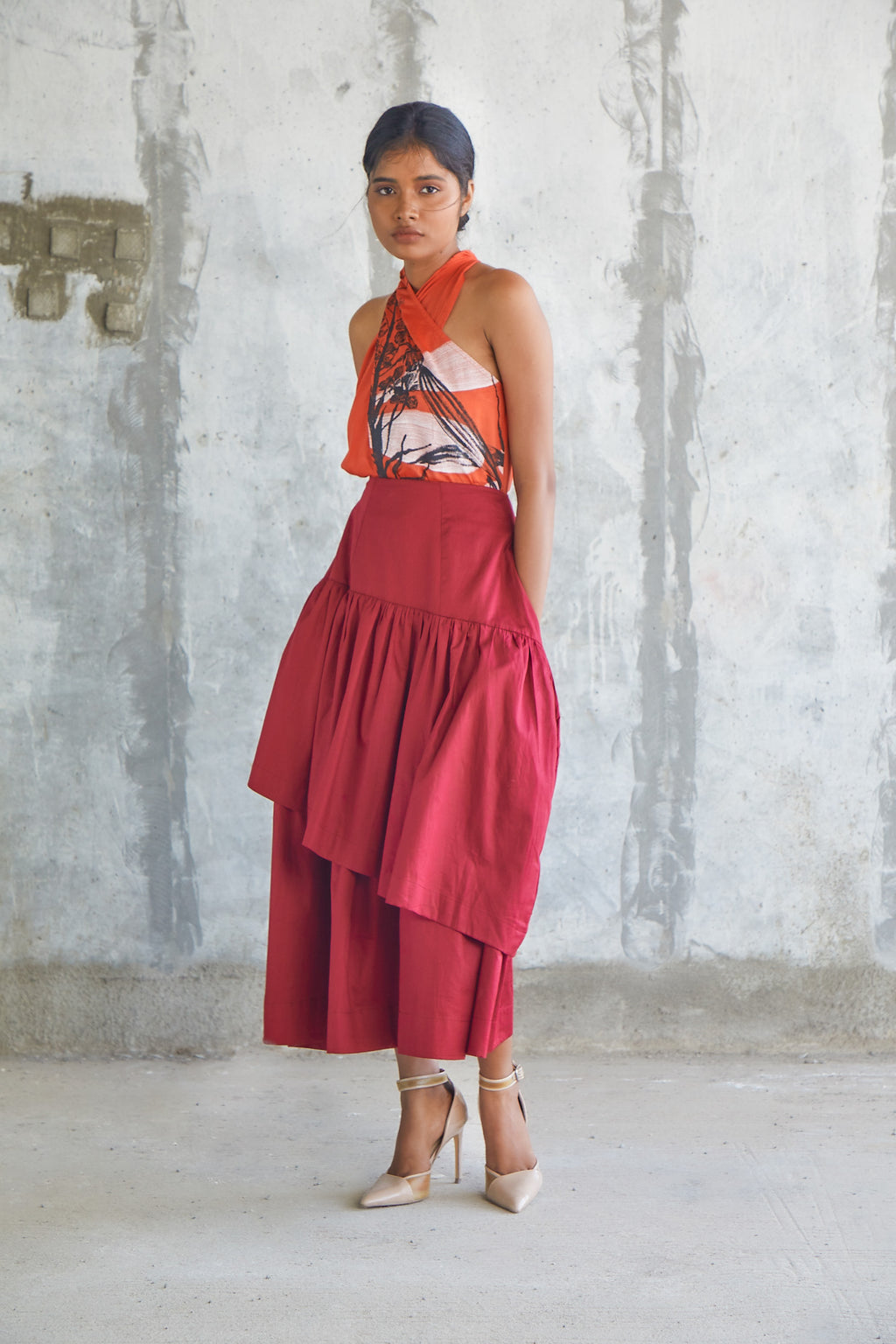 Maroon Tier Skirt-BENNCH