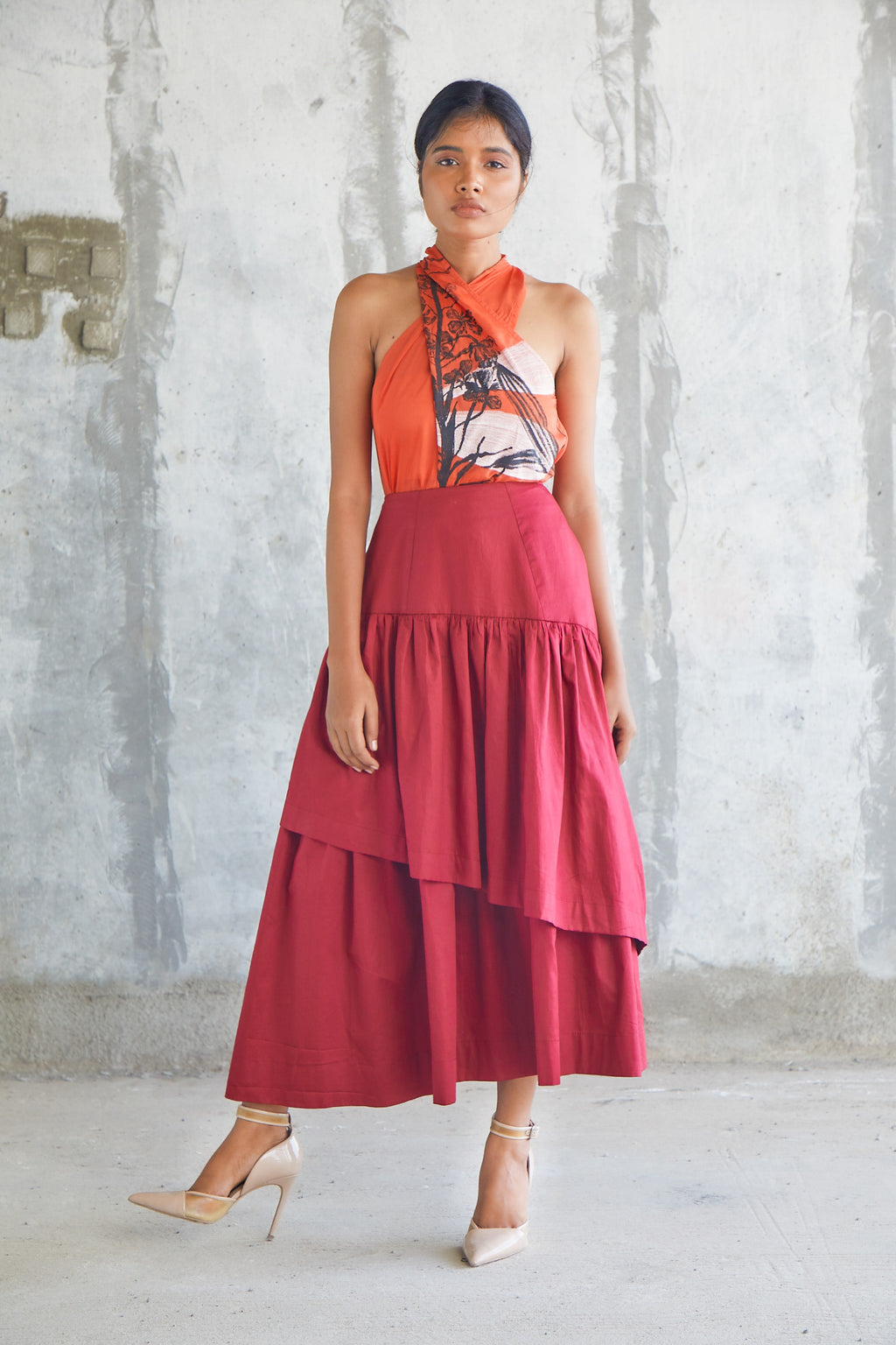 Maroon Tier Skirt-BENNCH