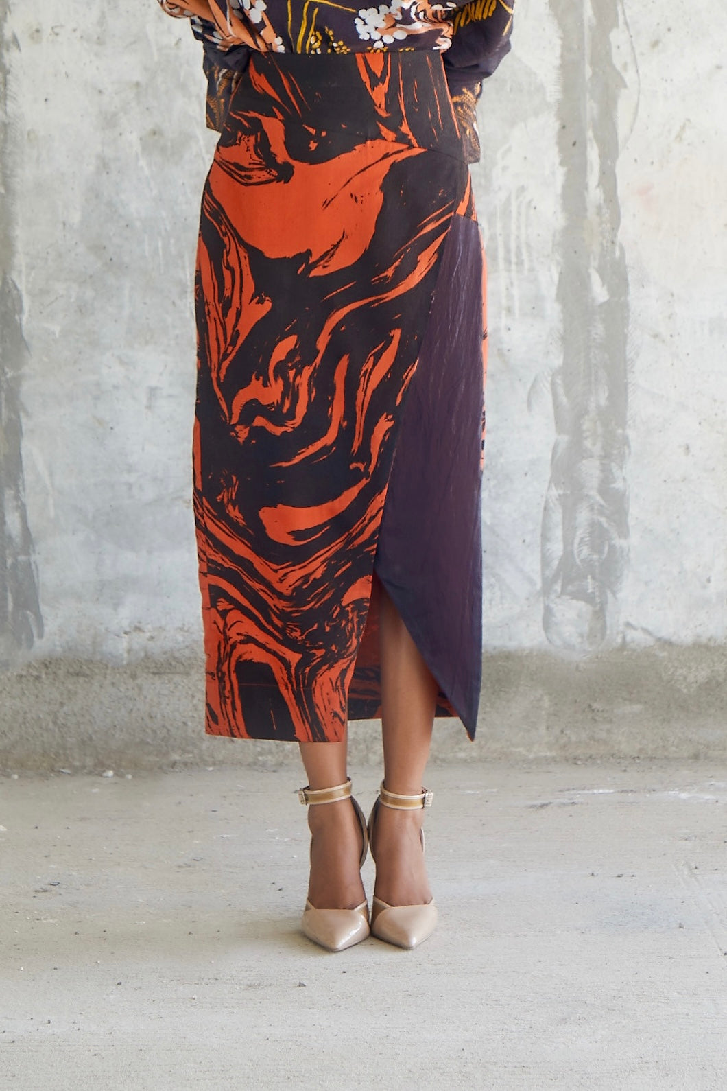 Marble Drape Detail Skirt-BENNCH