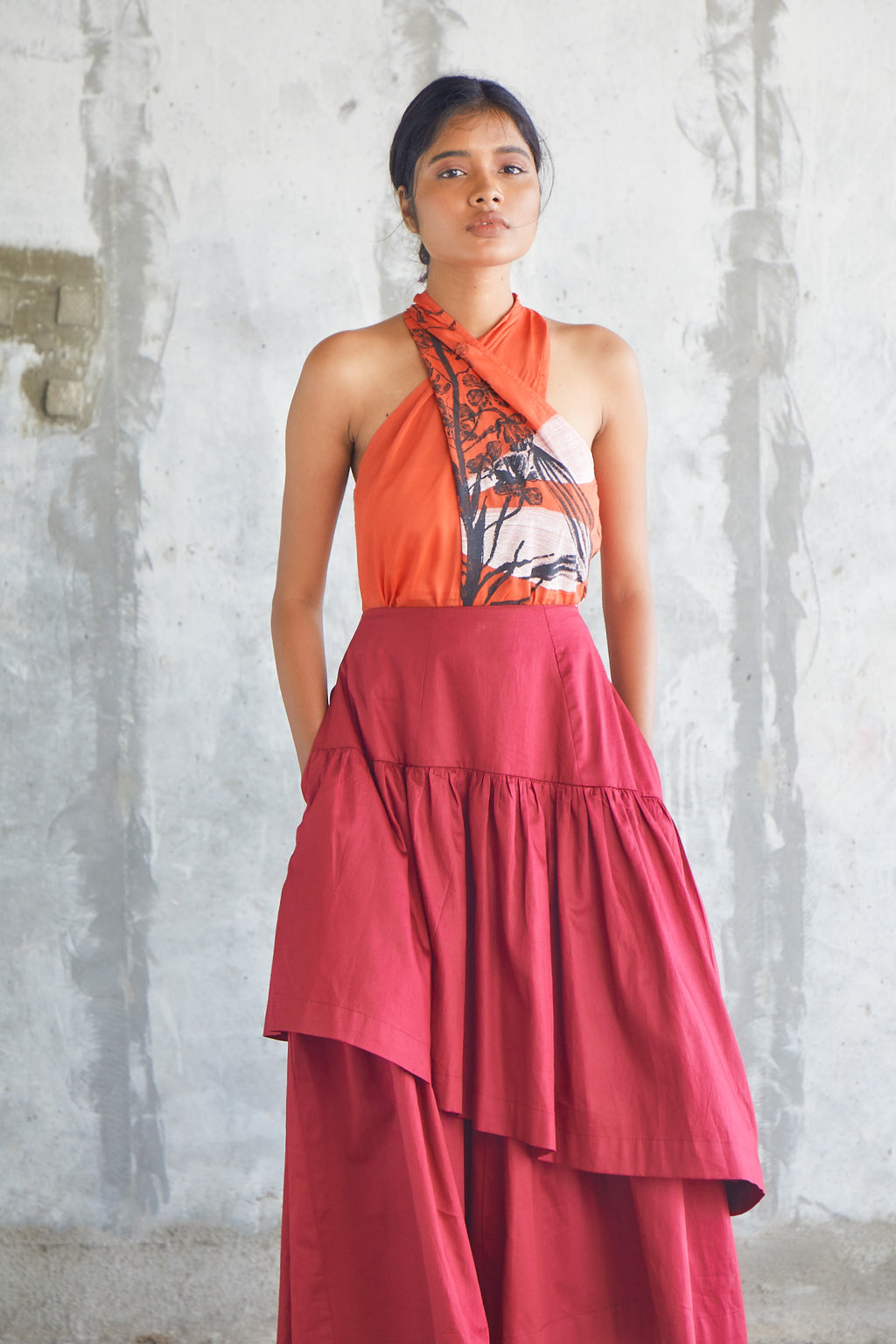 Maroon Tier Skirt-BENNCH