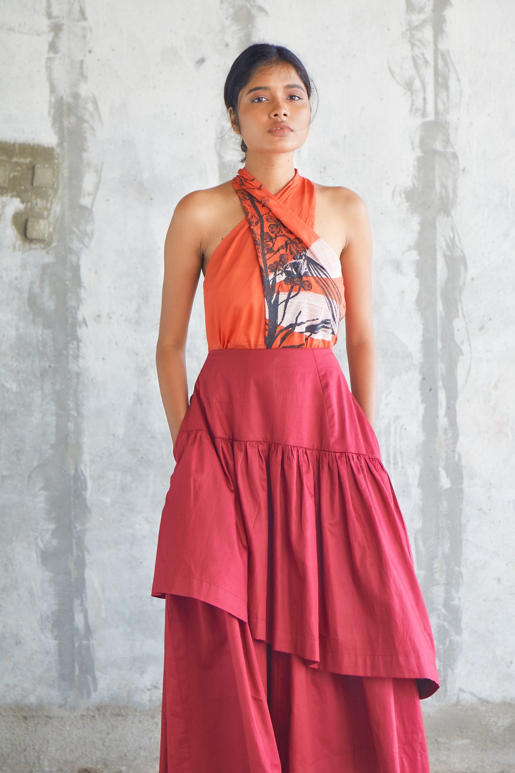 Maroon Tier Skirt-BENNCH