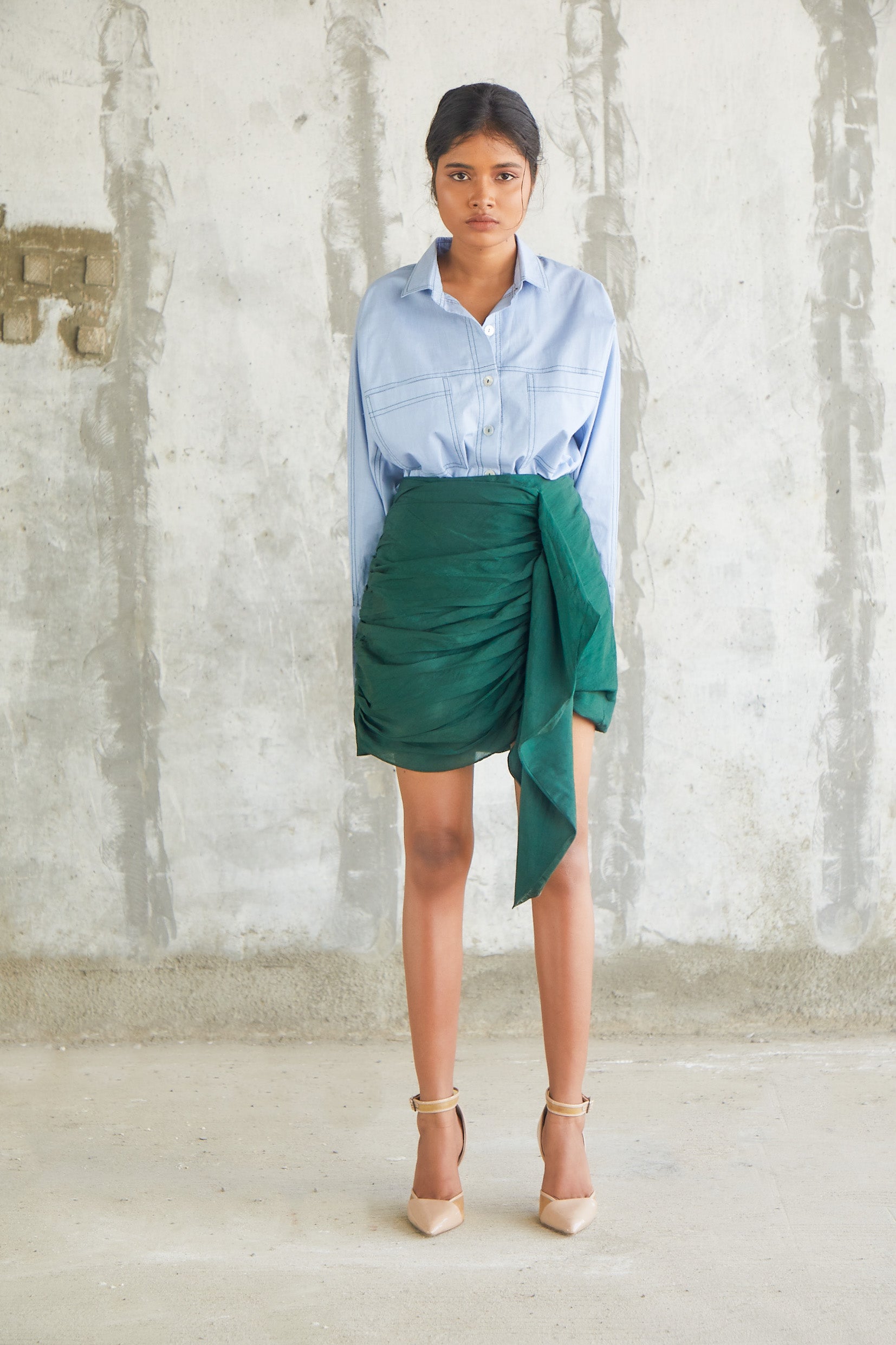 Pintuck Draped Skirt-BENNCH