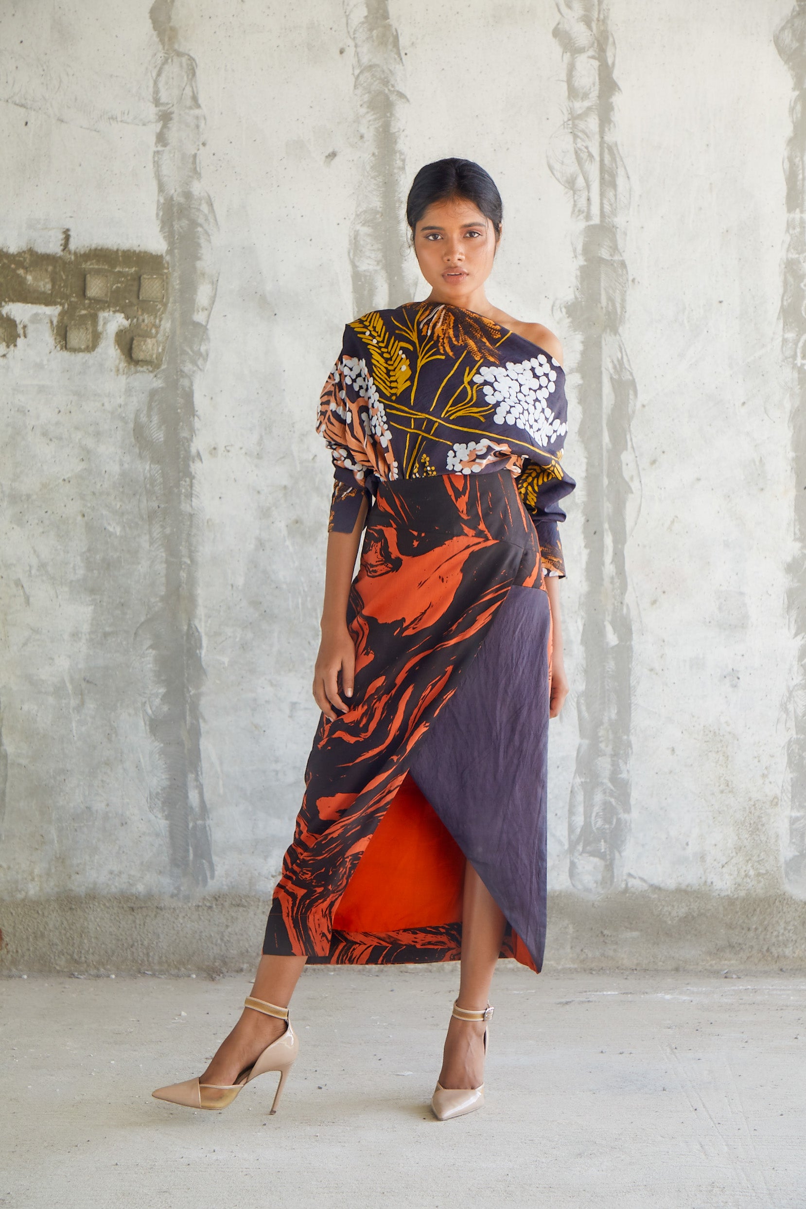 Marble Drape Detail Skirt-BENNCH