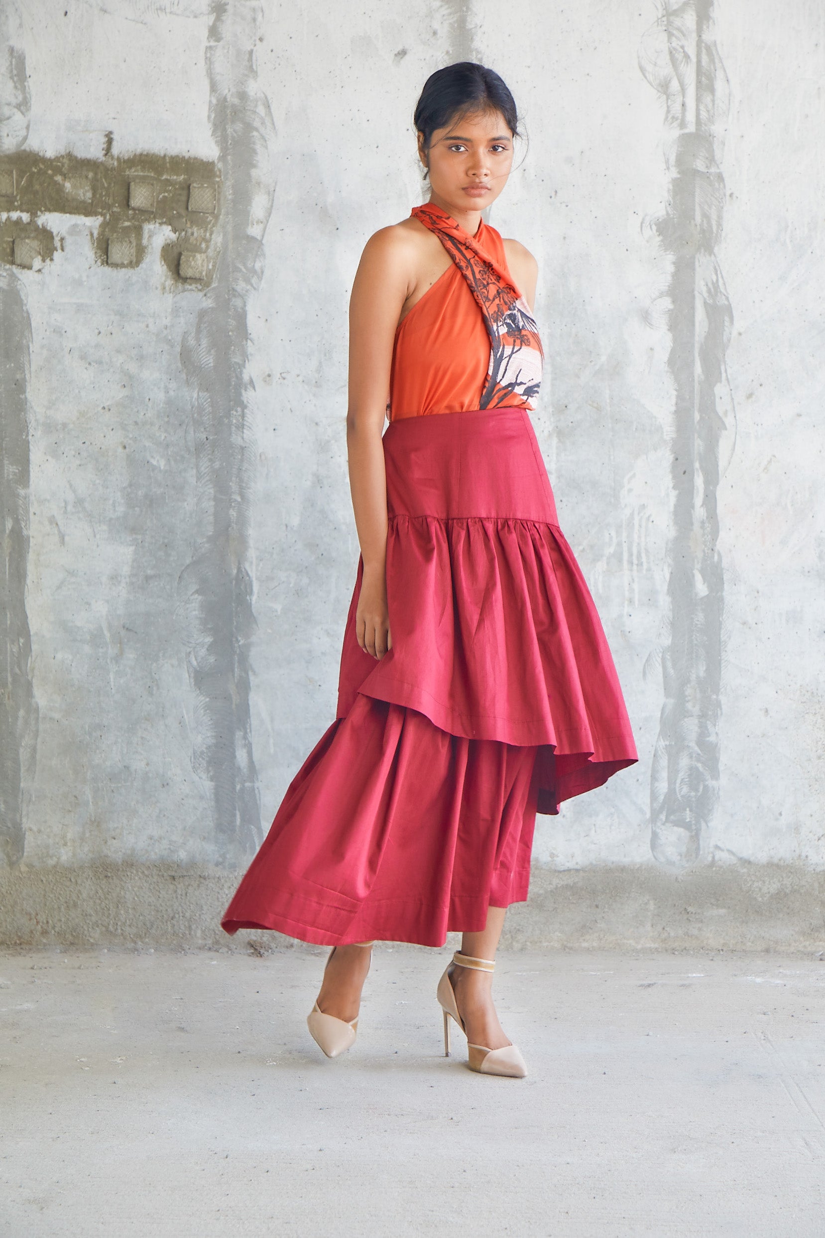 Maroon Tier Skirt-BENNCH