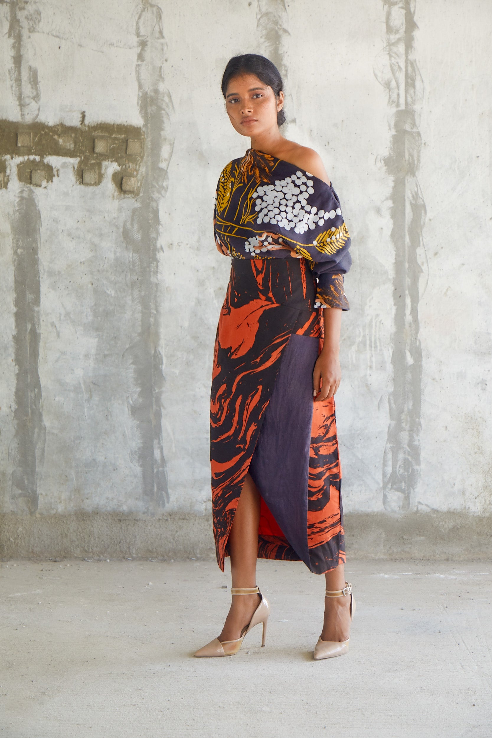 Marble Drape Detail Skirt-BENNCH