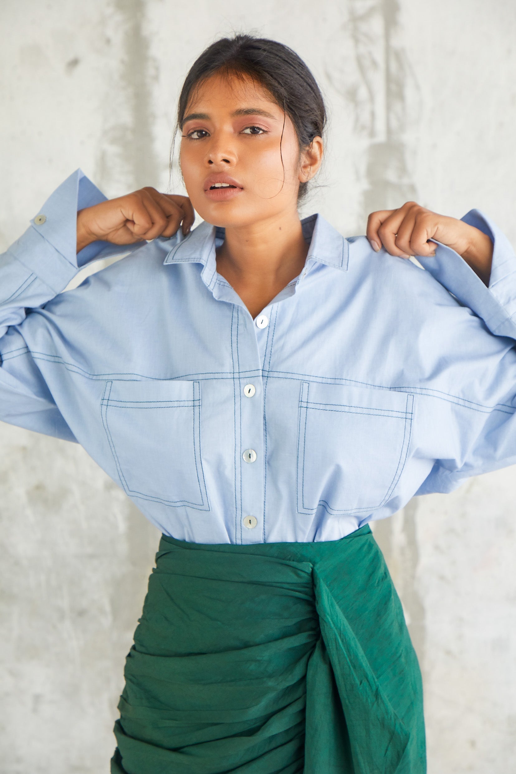 Topstitch Cotton Shirt-BENNCH