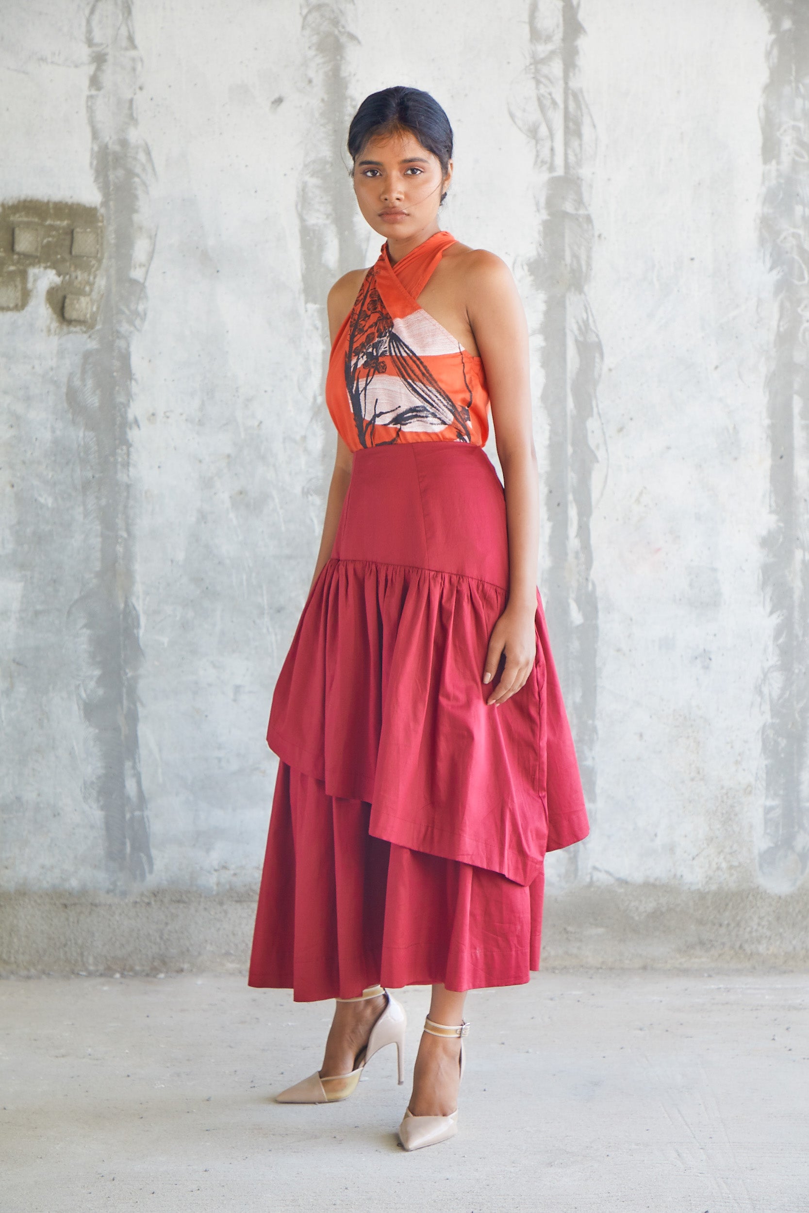 Maroon Tier Skirt-BENNCH