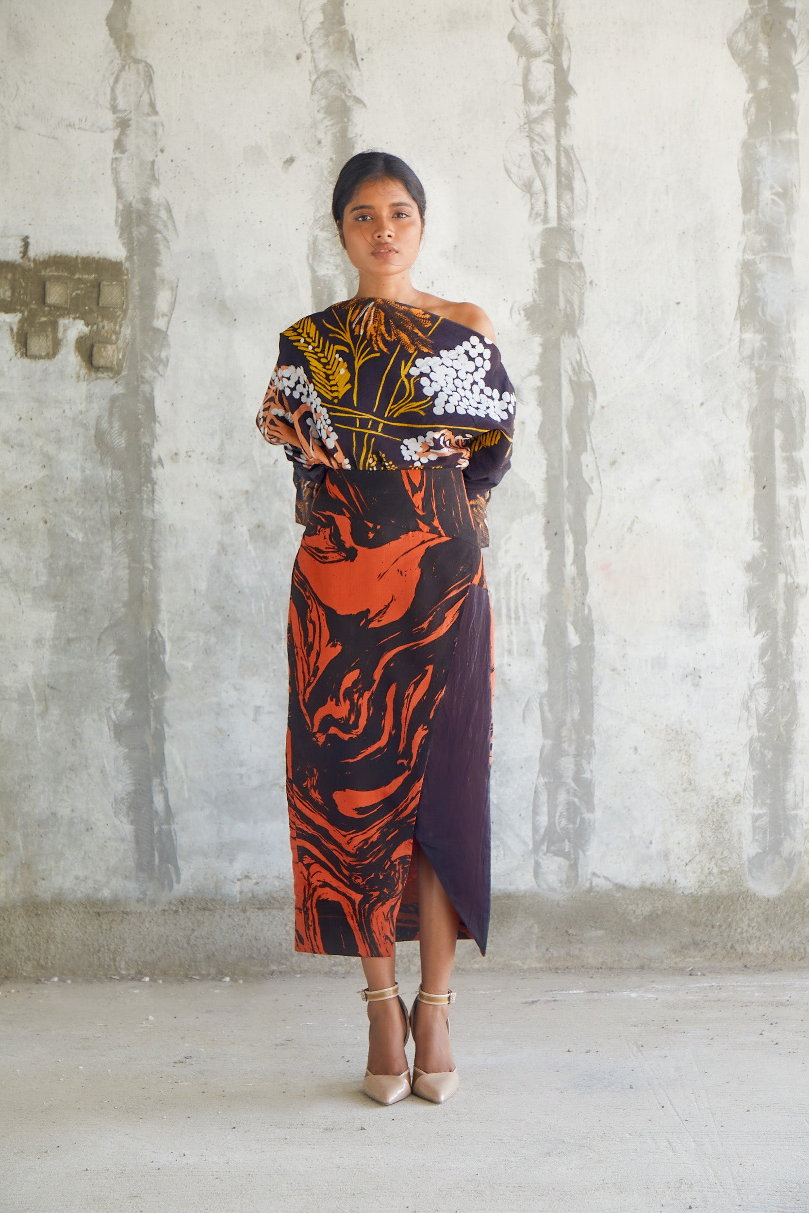 Marble Drape Detail Skirt-BENNCH