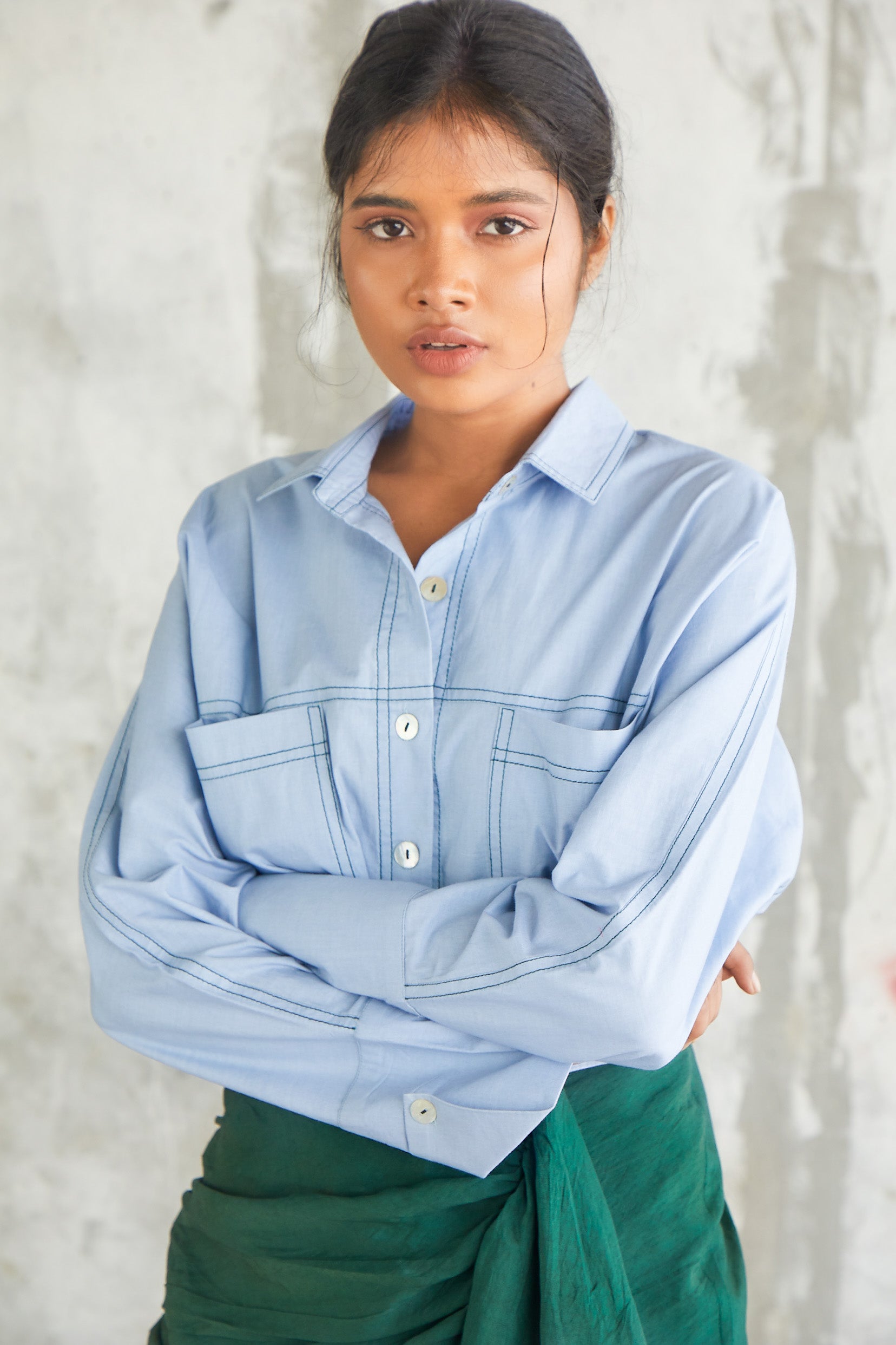Topstitch Cotton Shirt-BENNCH