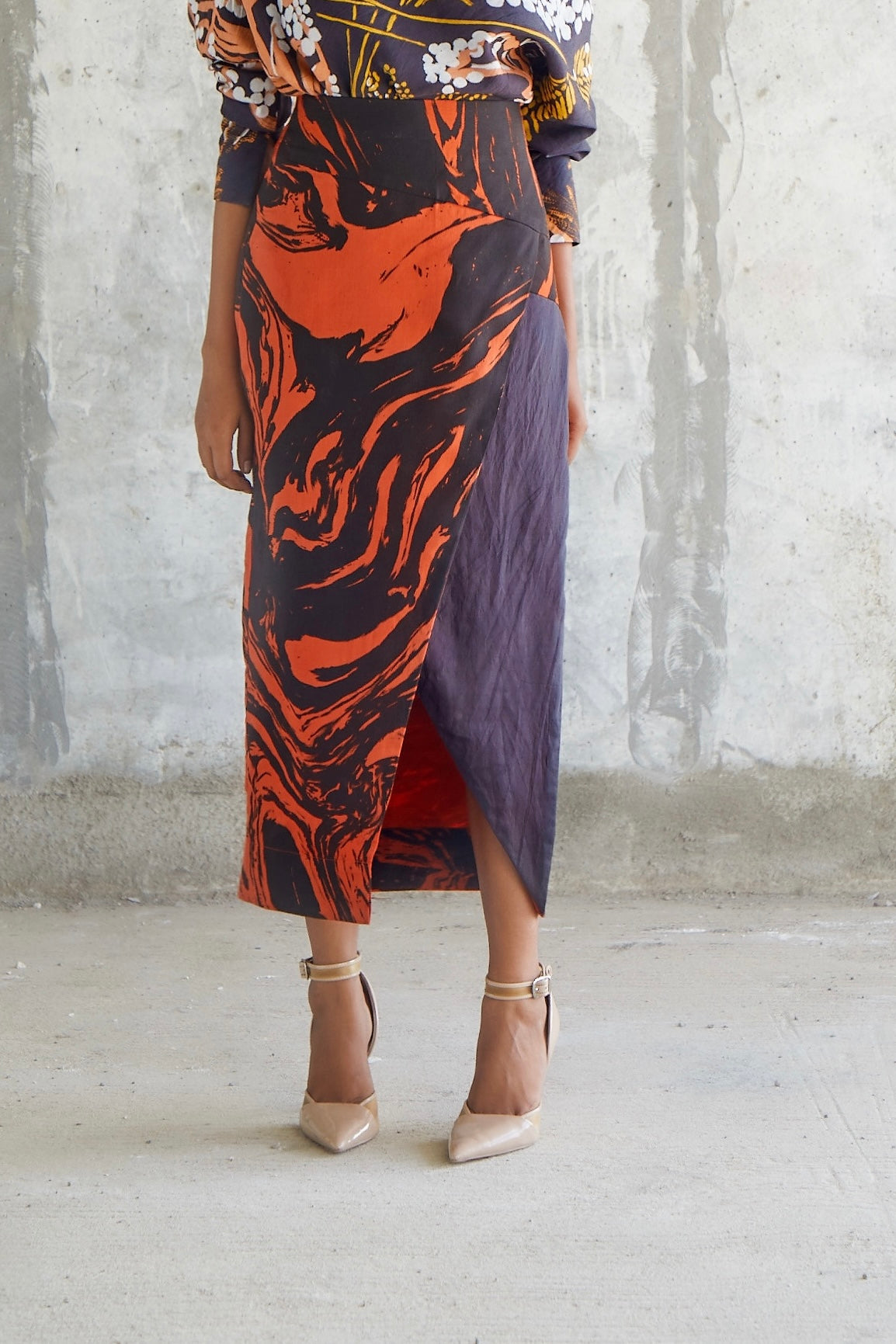 Marble Drape Detail Skirt-BENNCH