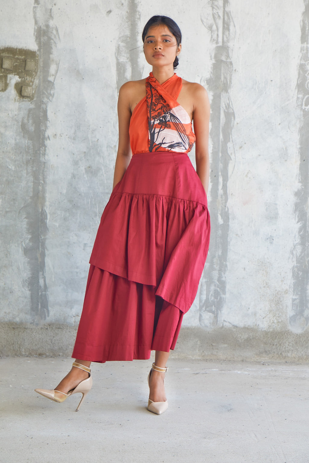 Maroon Tier Skirt-BENNCH