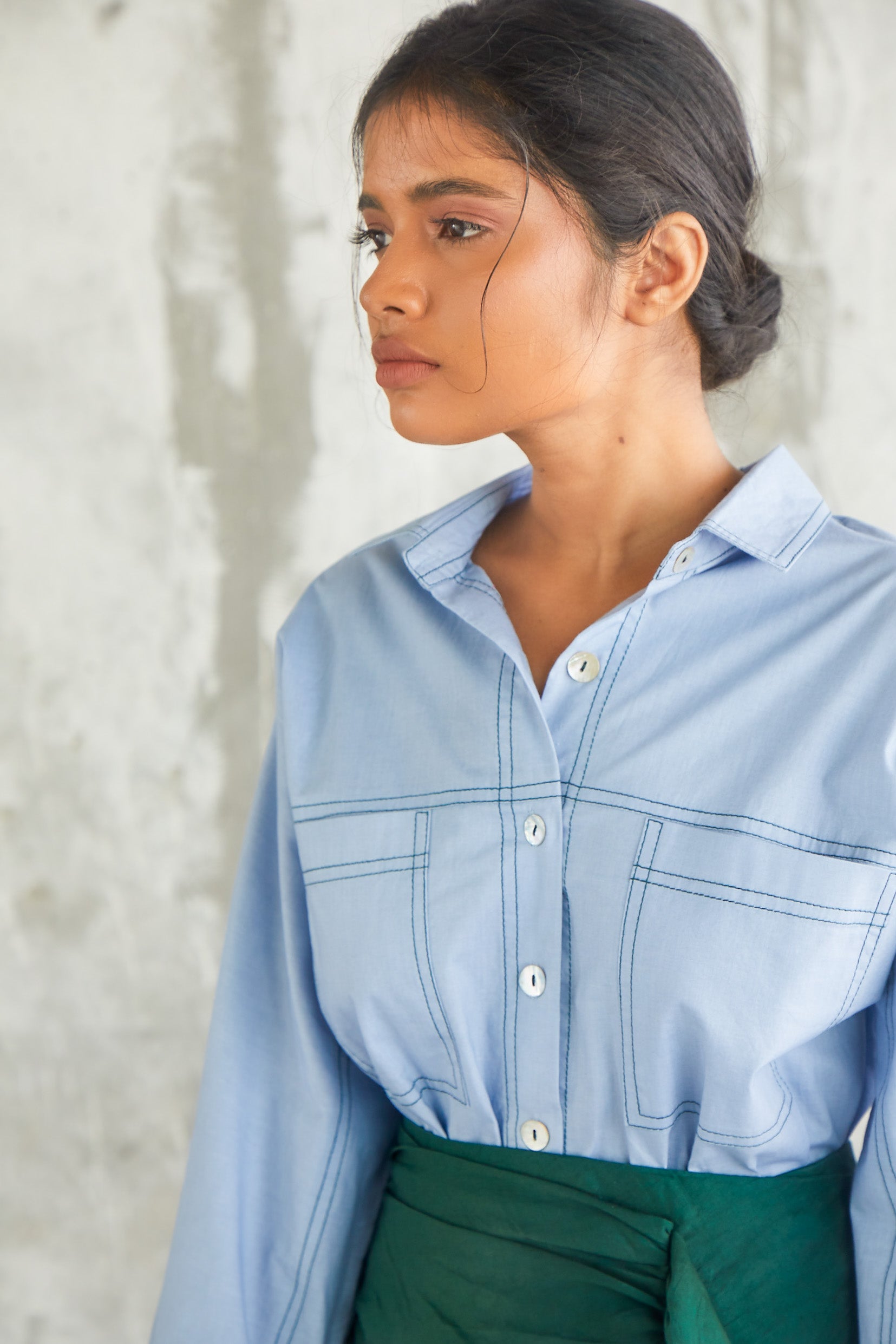 Topstitch Cotton Shirt-BENNCH