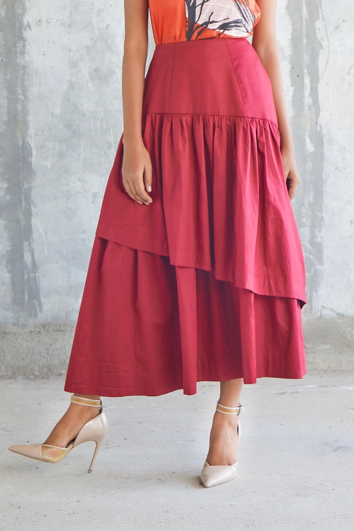 Maroon Tier Skirt-BENNCH