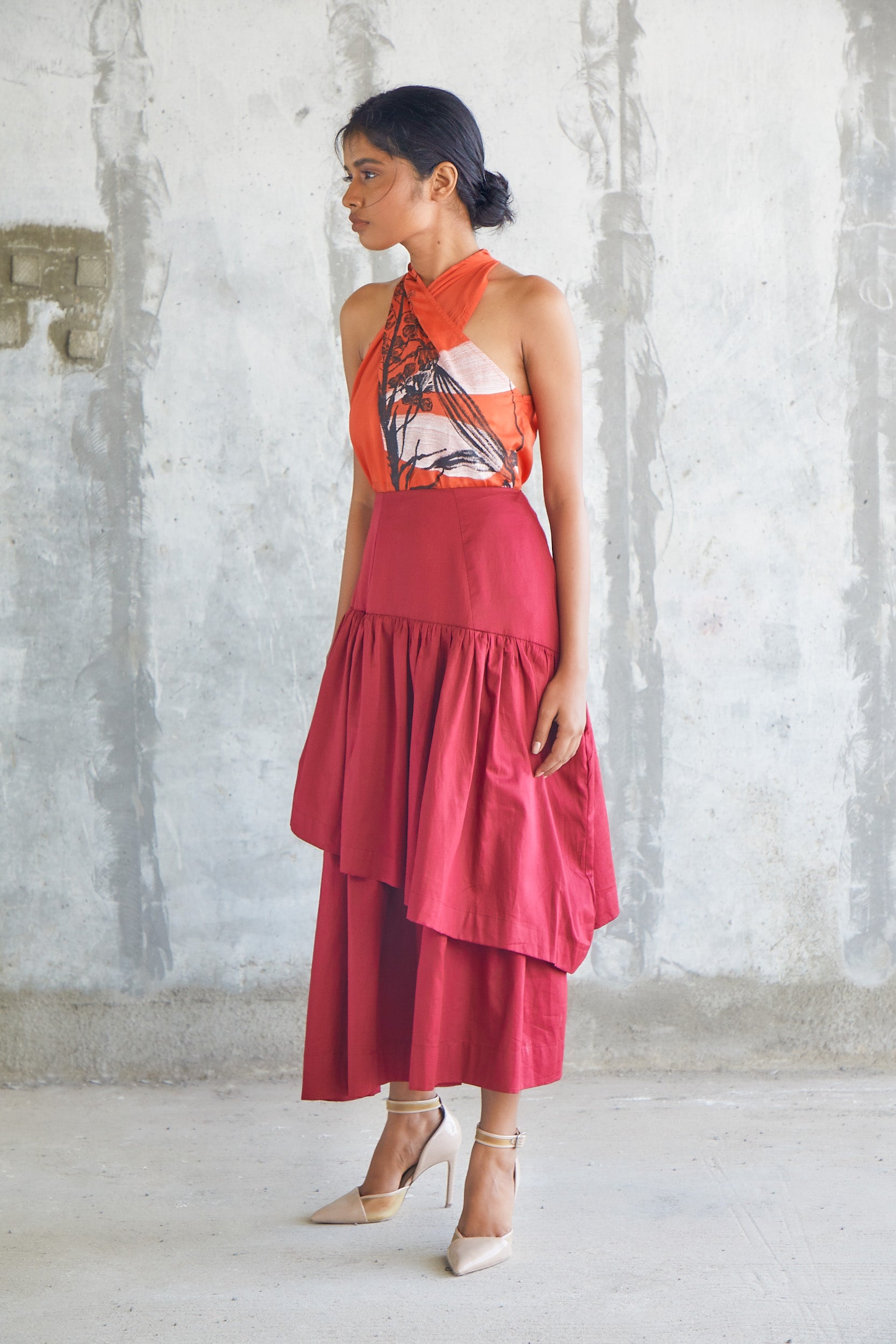Maroon Tier Skirt-BENNCH