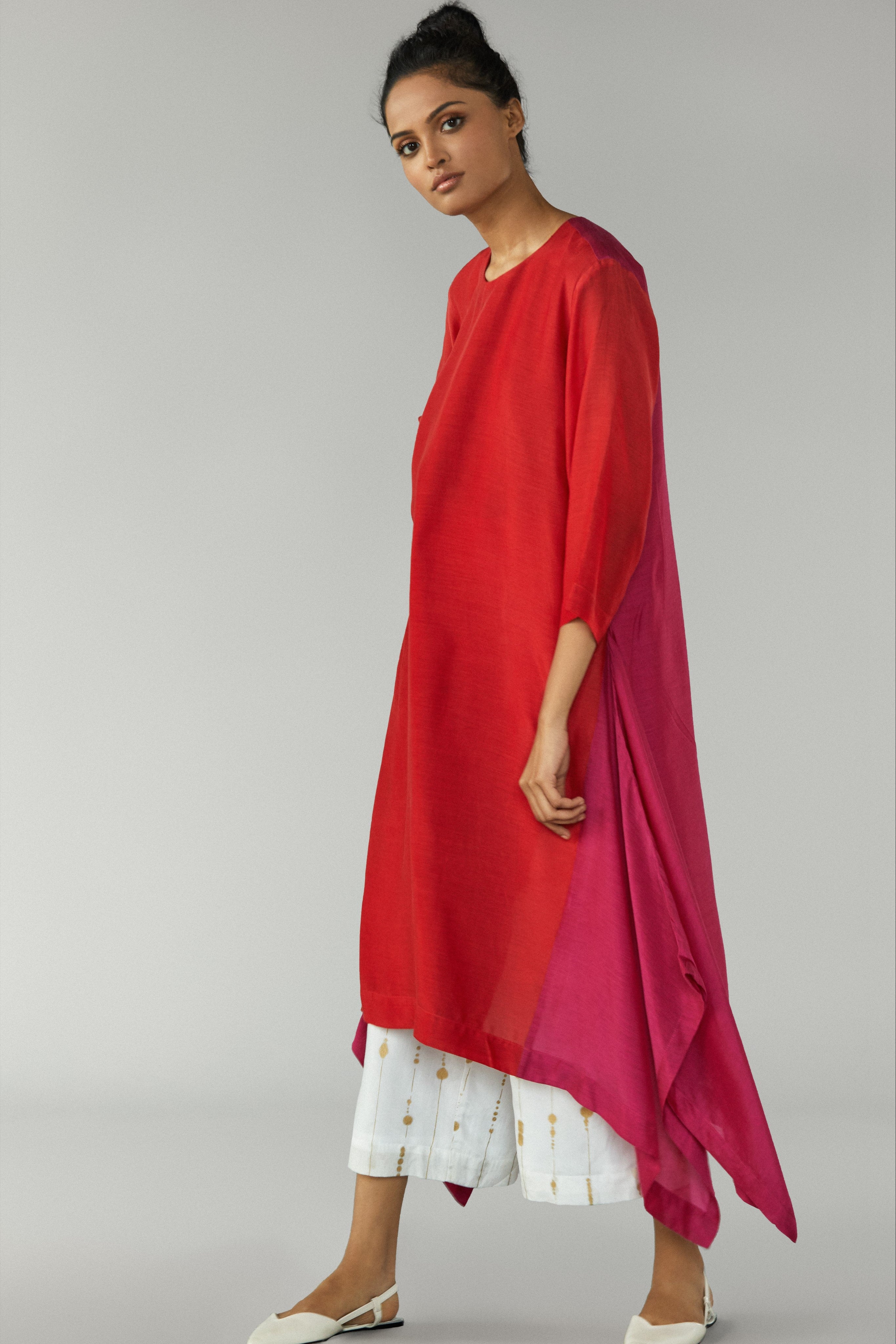 Red Pink Asymmetrical Tunic-BENNCH