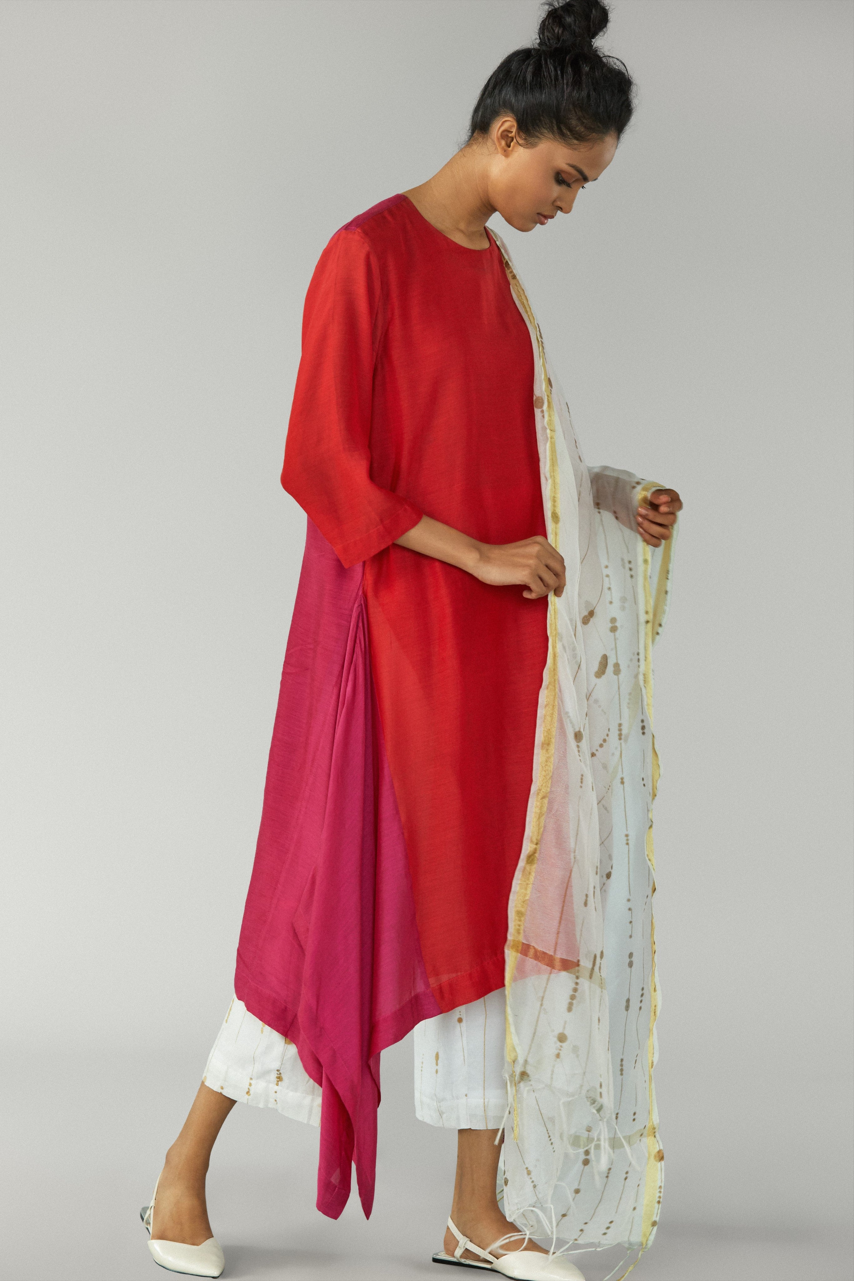 Red Pink Asymmetrical Tunic-BENNCH