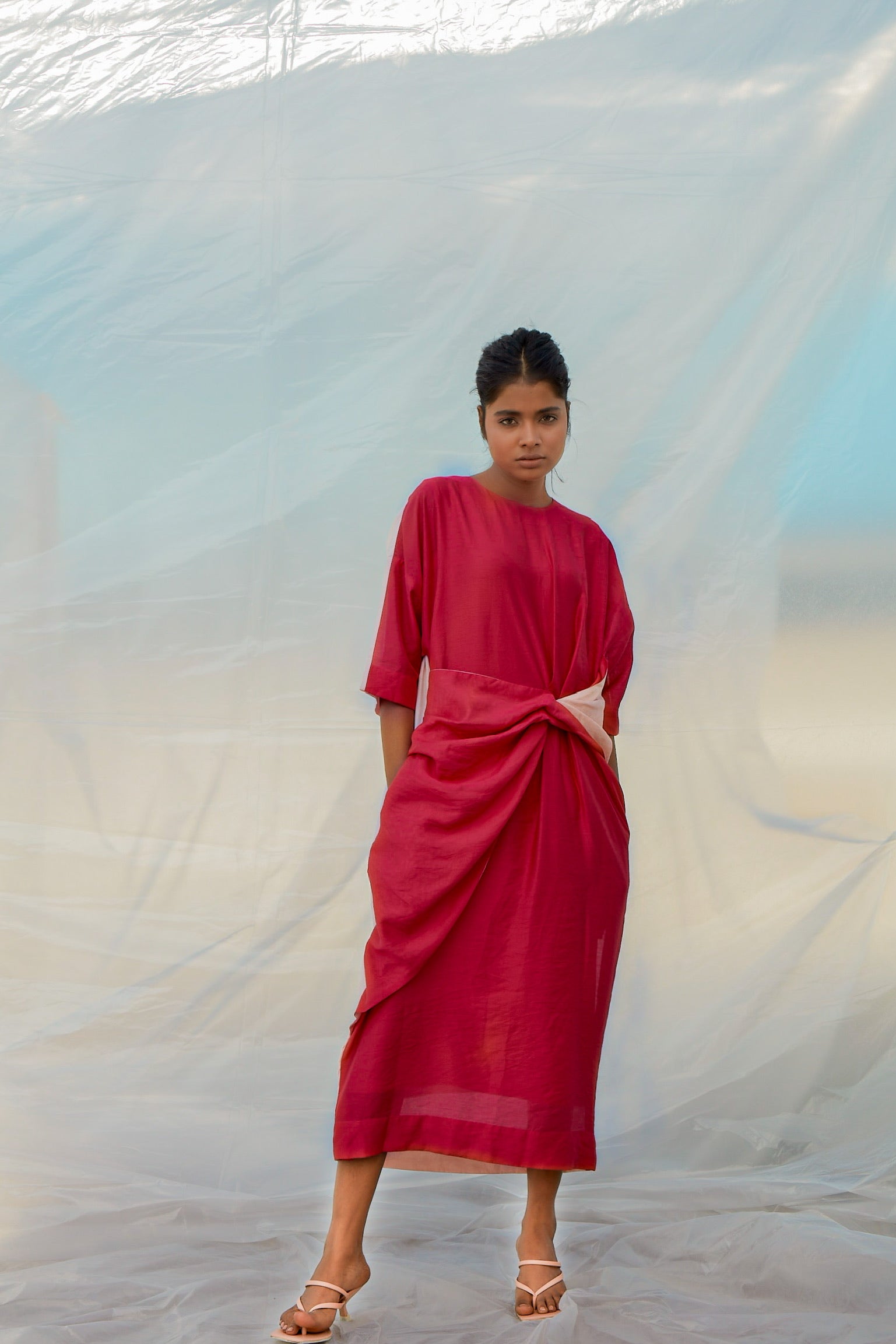 Solid Red Twist Dress-BENNCH