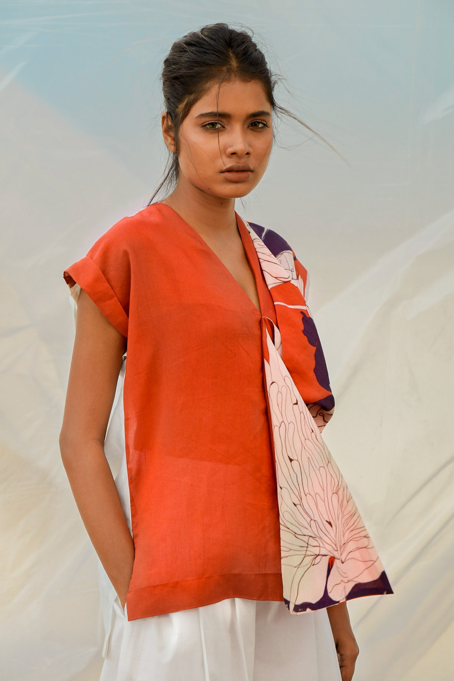 Orange Protea Drape Top-BENNCH