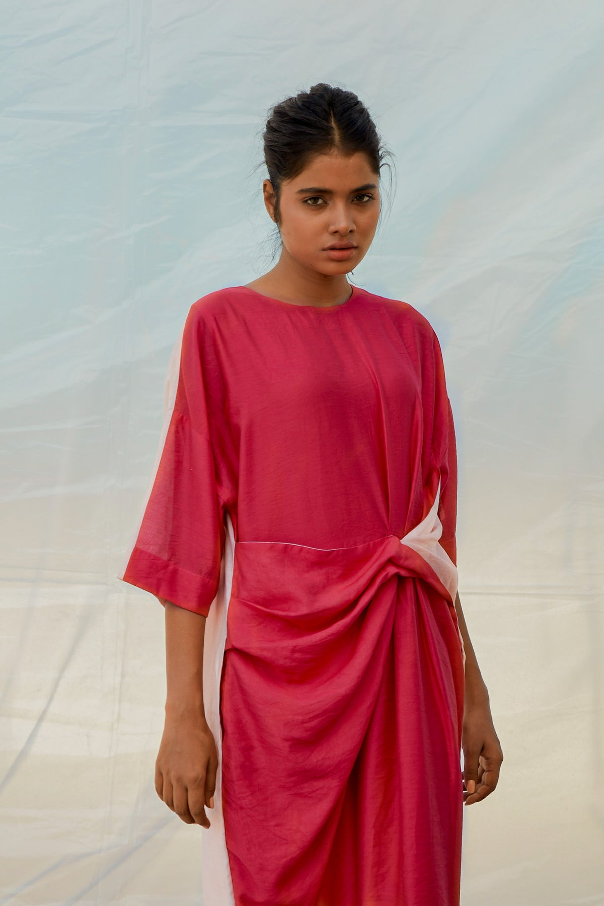Solid Red Twist Dress-BENNCH