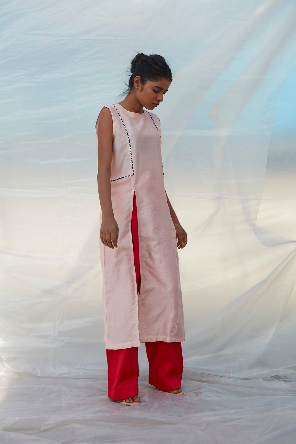 Piped Top Red Pants Set-BENNCH