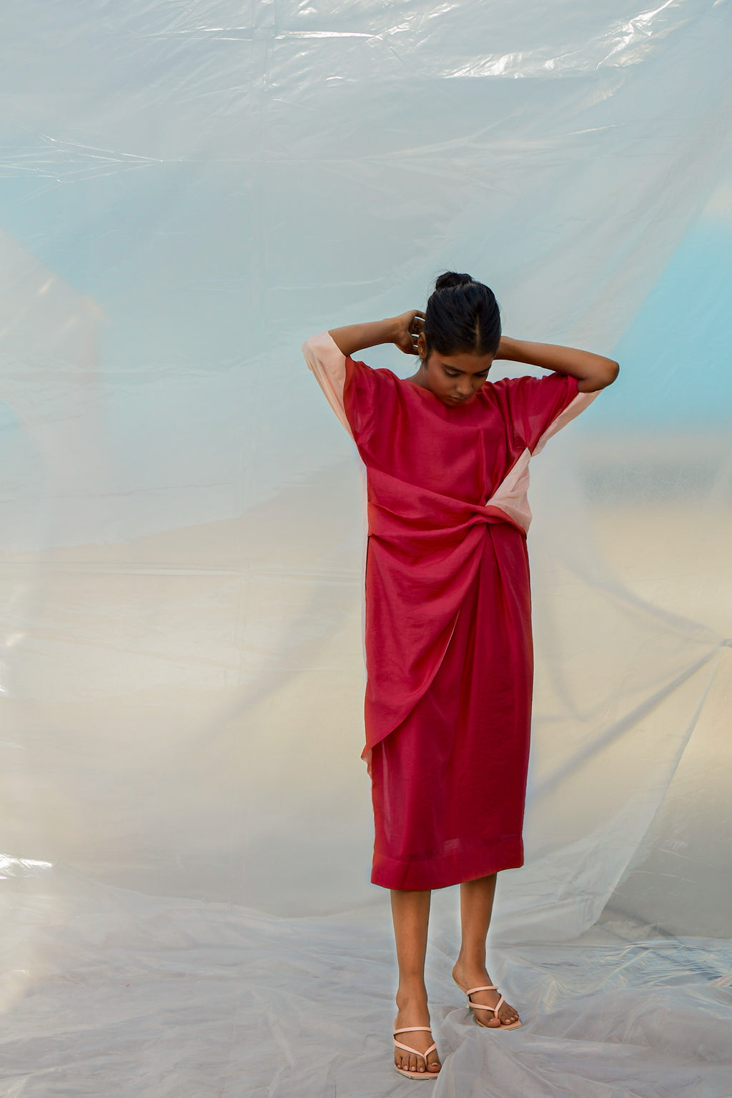 Solid Red Twist Dress-BENNCH