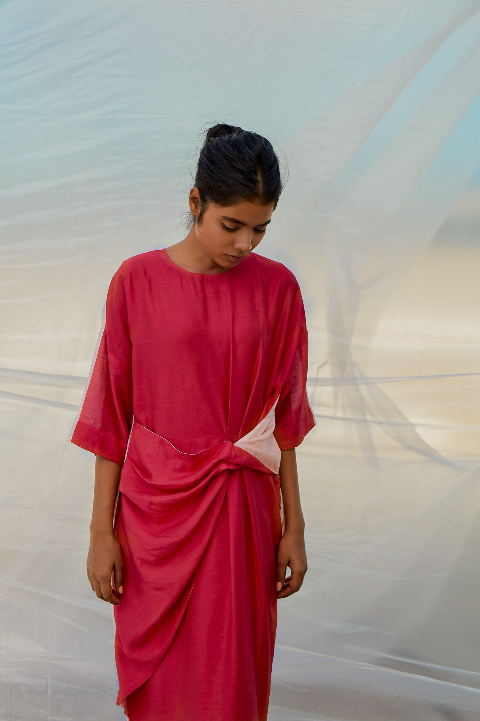 Solid Red Twist Dress-BENNCH