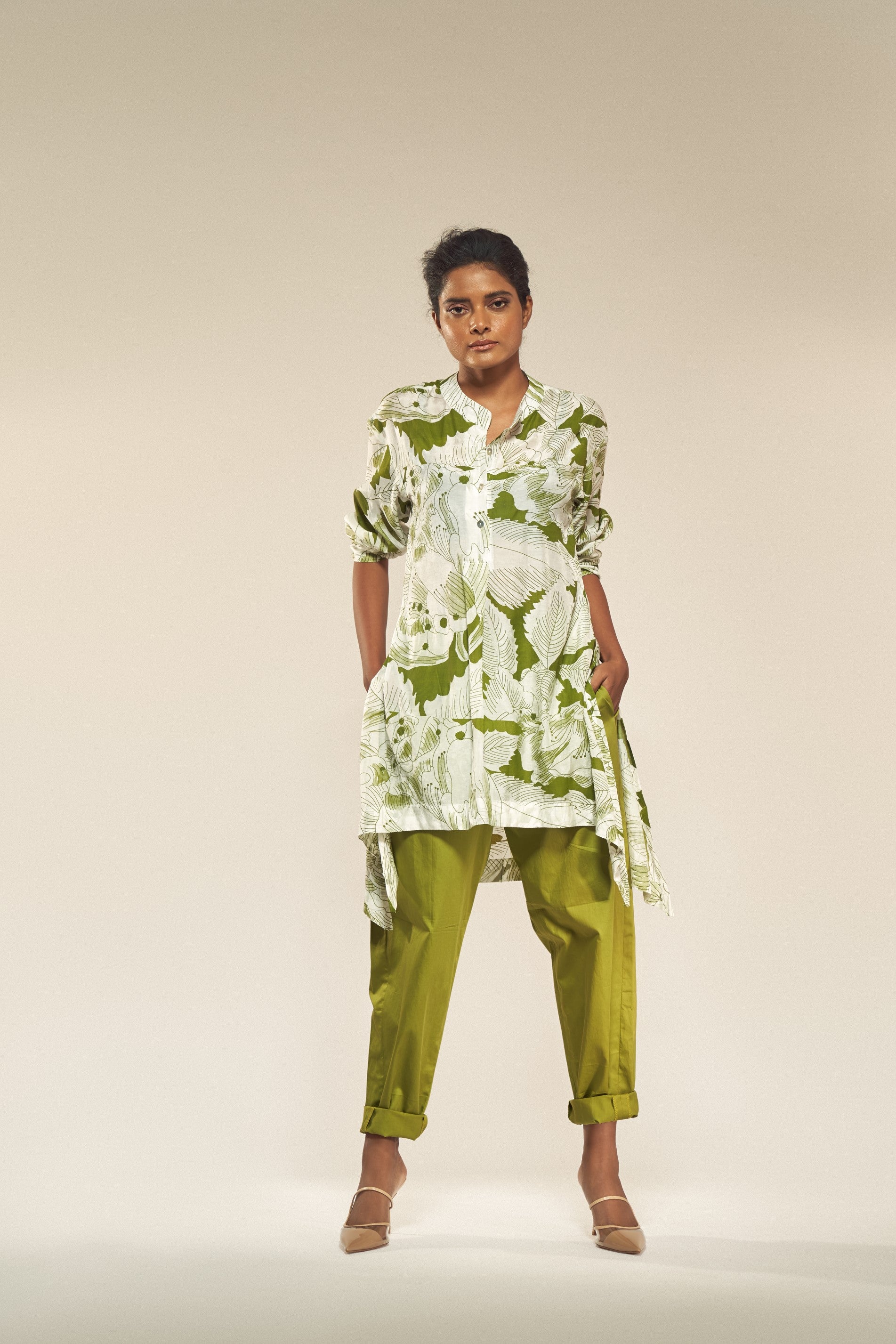 Solid Green Barrel Pants-BENNCH