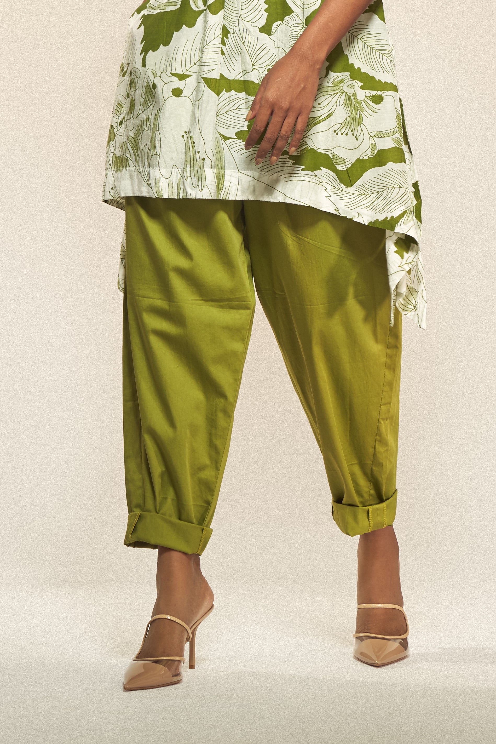 Solid Green Barrel Pants-BENNCH