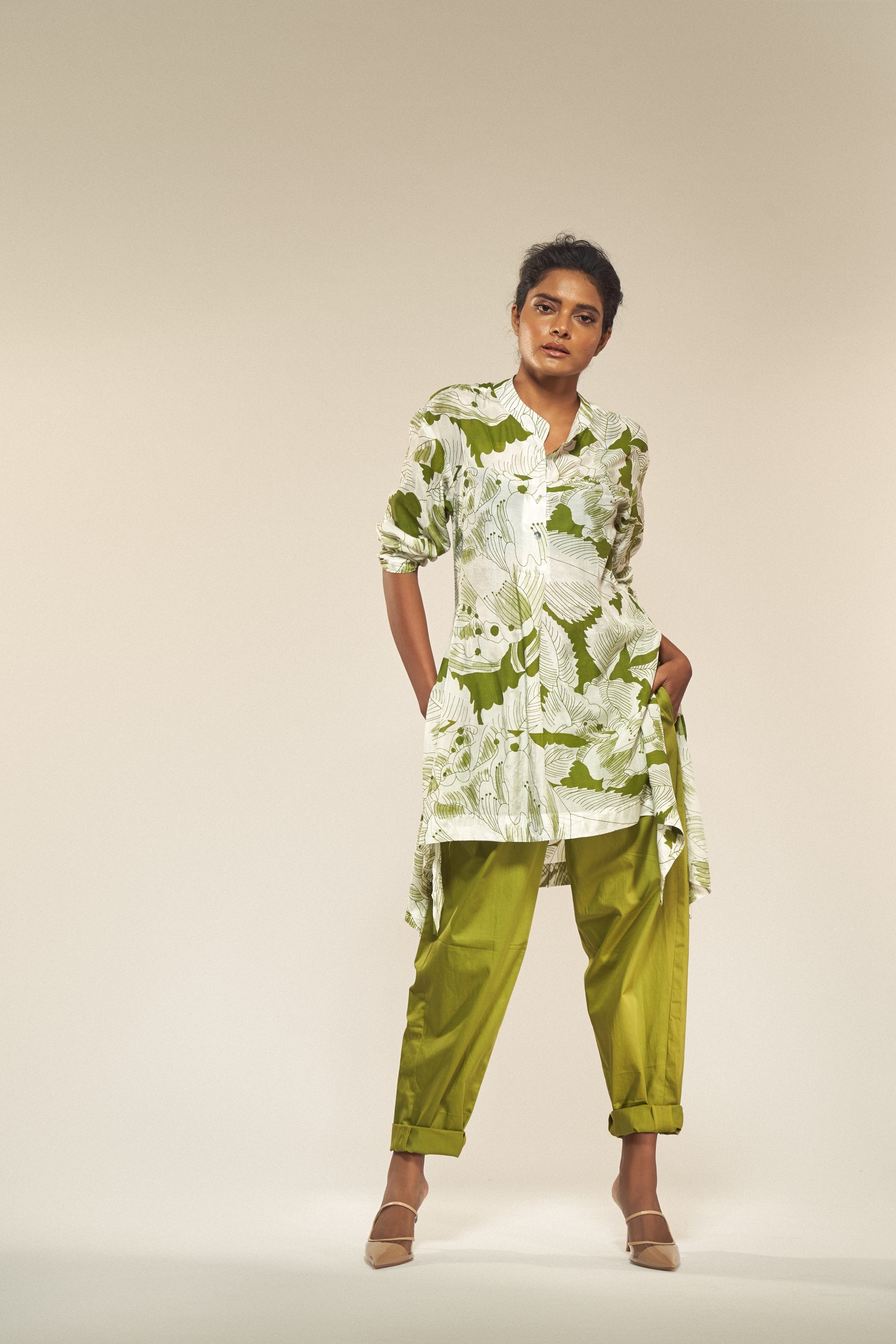 Solid Green Barrel Pants-BENNCH